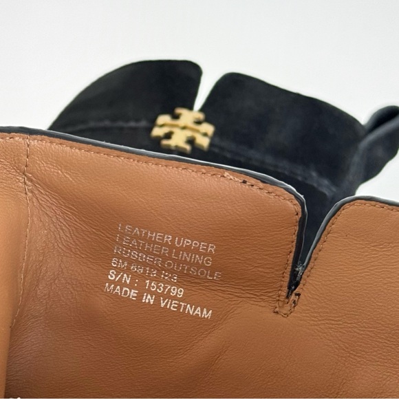 NEW Tory Burch Everly Suede Booties Gold Logo Black Ankle Boots - Picture 8 of 8